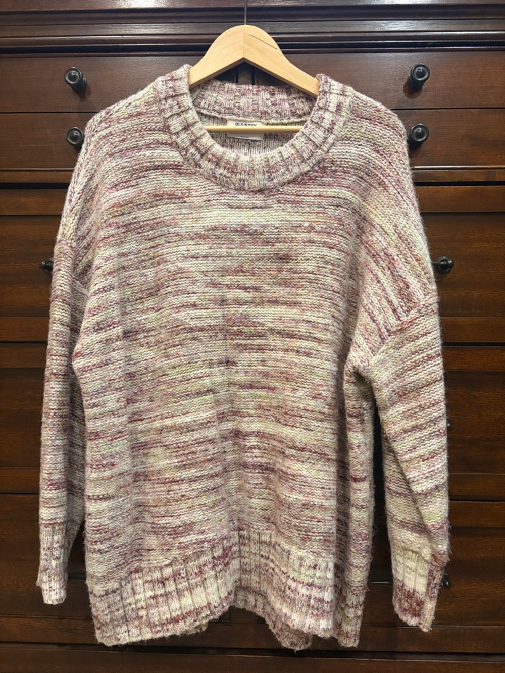 Old Navy Marled Crewneck Sweater XXL Oversized Pink Cream Knit Pullover Cozy